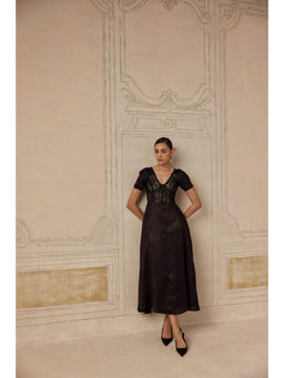 Sage By Mala - Women Black Polyester Midi Dress