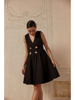 Sage By Mala - Women Black Cotton Midi Dress