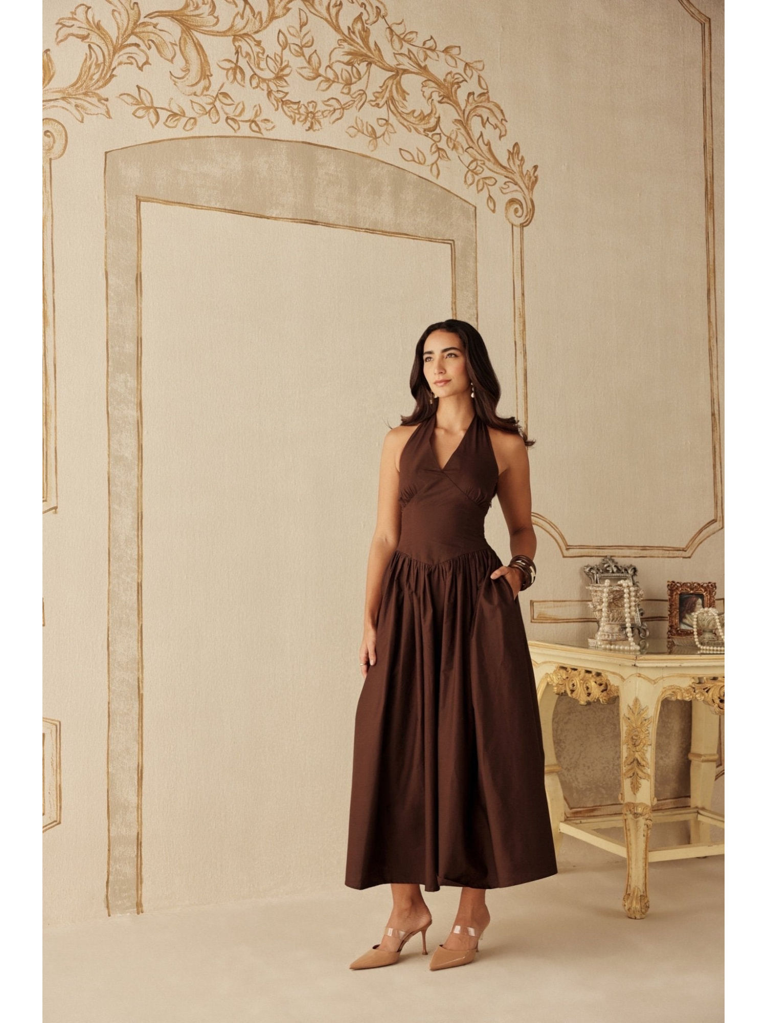 Women Wine Cotton Maxi Dress-picture-22