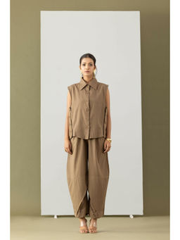 MARKKAH STUDIO - Women Brown Chambray Solid Top