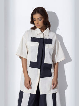 MARKKAH STUDIO - Women Beige Chambray Colorblock Shirt