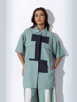 MARKKAH STUDIO - Women Green Chambray Solid Shirt