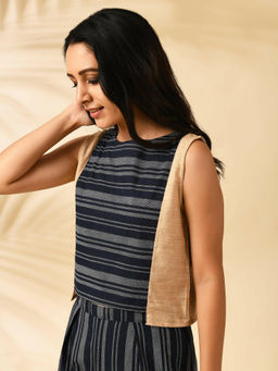 MARKKAH STUDIO - Women Beige Chambray Stripes Top