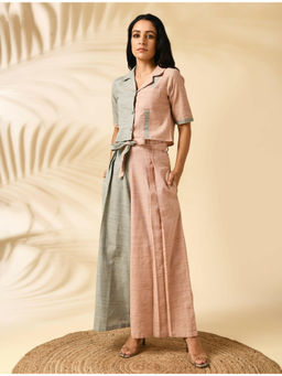 MARKKAH STUDIO - Women Multi-Color Chambray Colorblock Crop Top