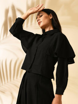 MARKKAH STUDIO - Women Black Chambray Solid Crop Top