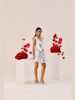 TheRealB - White Floral Gathered Mini Skirt