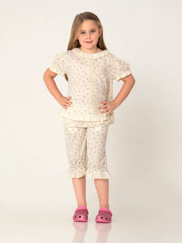 CHERRY CRUMBLE BY NITT HYMAN - Cream Floral Printed Top & Pyjama Nightsuit