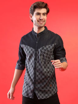 Campus Sutra - Men Checkered Casual Mandarin Shirt