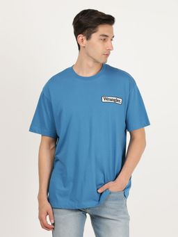 Wrangler - Men Solid Blue T-Shirt (relaxed Fit)
