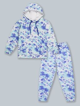 KiddoPanti - Fleece Tie & Dye Print Hooded Sweatshirt Trackpants (Set of 2)