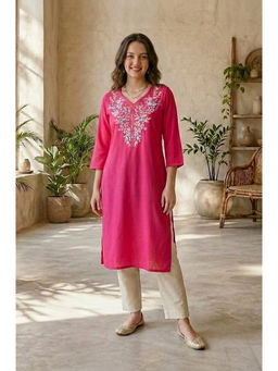 Aurelia - Women Pink Embroidered Viscose Kurta