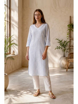 Aurelia - Women Blue Floral Pure Cotton Kurta