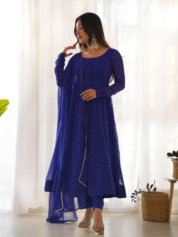 SAJAVAT ETHENIC WEAR - Women Blue Printed Georgette Anarkali and Pant with Dupatta