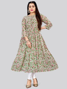 Odette - Women Green Printed Georgette Anarkali Kurta