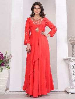 Odette - Women Red Embroidered Cotton Blend Kurti