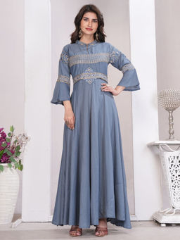 Odette - Women Blue Embroidered Cotton Blend Kurti