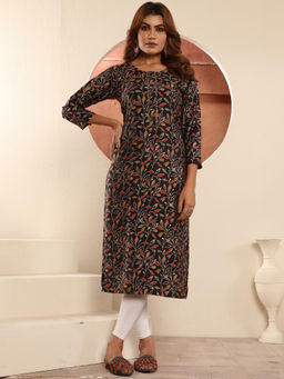 Odette - Women Black Printed Viscose Kurti