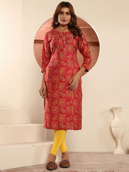 Odette - Women Red Printed Viscose Kurti