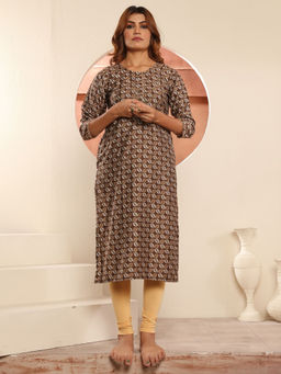 Odette - Women Brown Printed Viscose Kurti