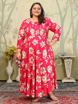 Odette - Women Pink Printed Cotton Blend Anarkali Kurta