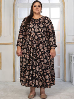 Odette - Women Black Printed Cotton Blend Anarkali Kurta