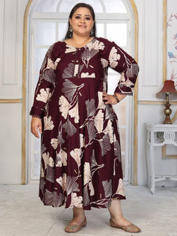Odette - Women Maroon Printed Cotton Blend Anarkali Kurta