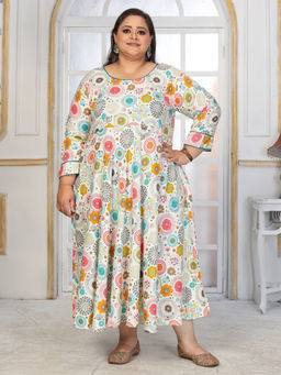 Odette - Women White Printed Cotton Blend Anarkali Kurta