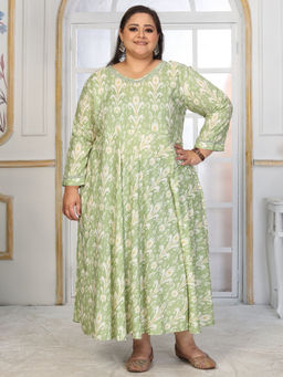 Odette - Women Green Printed Cotton Blend Anarkali Kurta