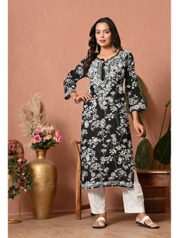 SYRISH - Women Black Embroidered Mulmul Kurta
