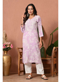 SYRISH - Women Purple Embroidered Mulmul Kurta