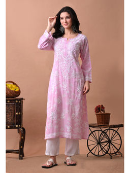 SYRISH - Women Pink Embroidered Mulmul Kurta