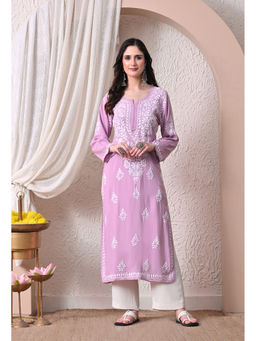 SYRISH - Women Lavender Embroidered Rayon Kurta