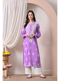 SYRISH - Women Purple Embroidered Rayon Kurta