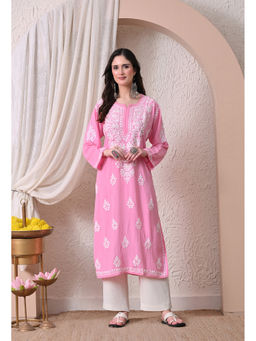 SYRISH - Women Pink Embroidered Rayon Kurta