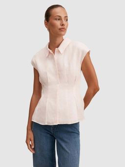 Forever New - Pink Linen Solid Cap Shirt