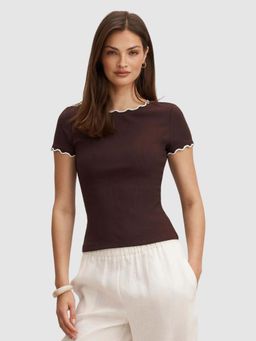 Forever New - Brown Knitted Solid Half Sleeves T-Shirt