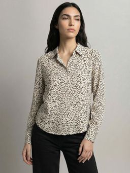 VERO MODA - Beige Viscose Printed Full Sleeves Shirt
