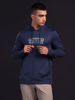 Technosport - Navy Blue Men's Printed Slim Fit Hooded Sports Sweatshirt with Techno Warm