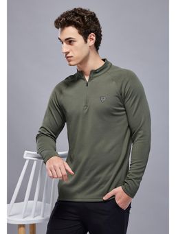 Technosport - Olive Men's Solid Slim Fit Sports Sweatshirt with Elasto Plus