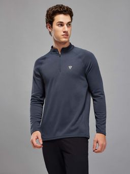 Technosport - Grey Men's Solid Slim Fit Sports Sweatshirt with Elasto Plus