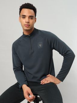 Technosport - Grey Men's Solid Slim Fit Sports Sweatshirt with Elasto Plus
