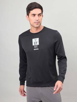 Technosport - Black Men's Printed Slim Fit Sports Sweatshirt with Elasto Plus