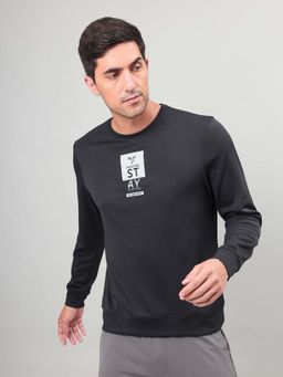 Technosport - Black Men's Printed Slim Fit Sports Sweatshirt with Elasto Plus
