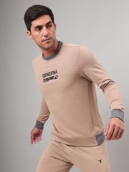 Technosport - Beige Men's Slim Fit Sports Sweatshirt with Techno Warm