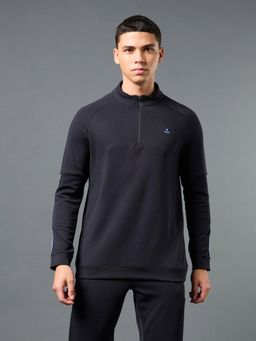Technosport - Black Men's Solid Slim Fit Sports Sweatshirt with Elasto Plus