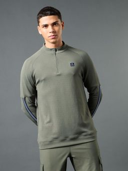 Technosport - Olive Men's Solid Slim Fit Sports Sweatshirt with Elasto Plus