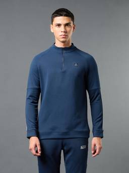 Technosport - Navy Blue Men's Solid Slim Fit Sports Sweatshirt with Elasto Plus