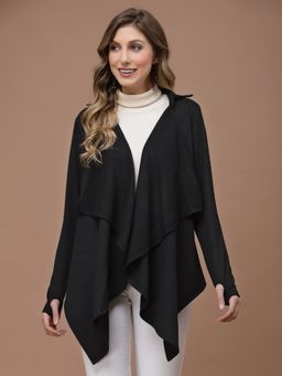 KASSUALLY - Black Solid Long Sleeves High Low Shrug