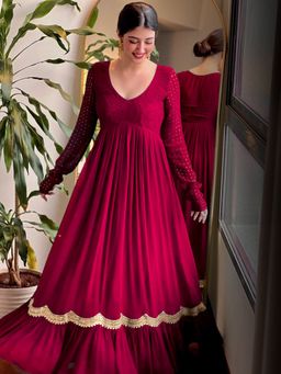 Label Aishwaryrika - Milano Maroon Chikankari Anarkali Gown