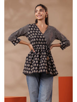 Jaipur Morni - Black Bagri hand Block printed Top